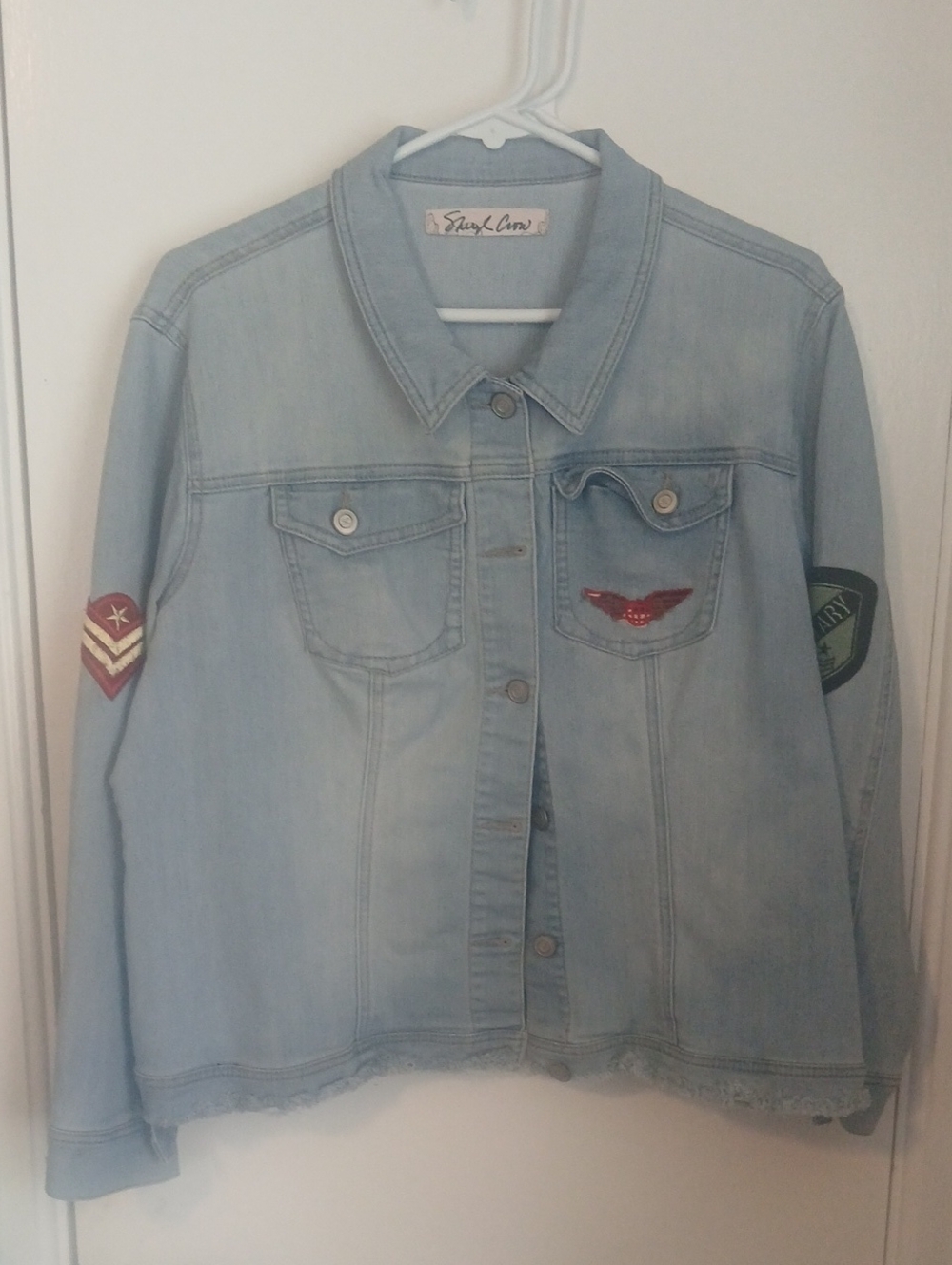 Sheryl Crow Light Wash Denim Jacket with Embroidered Patches